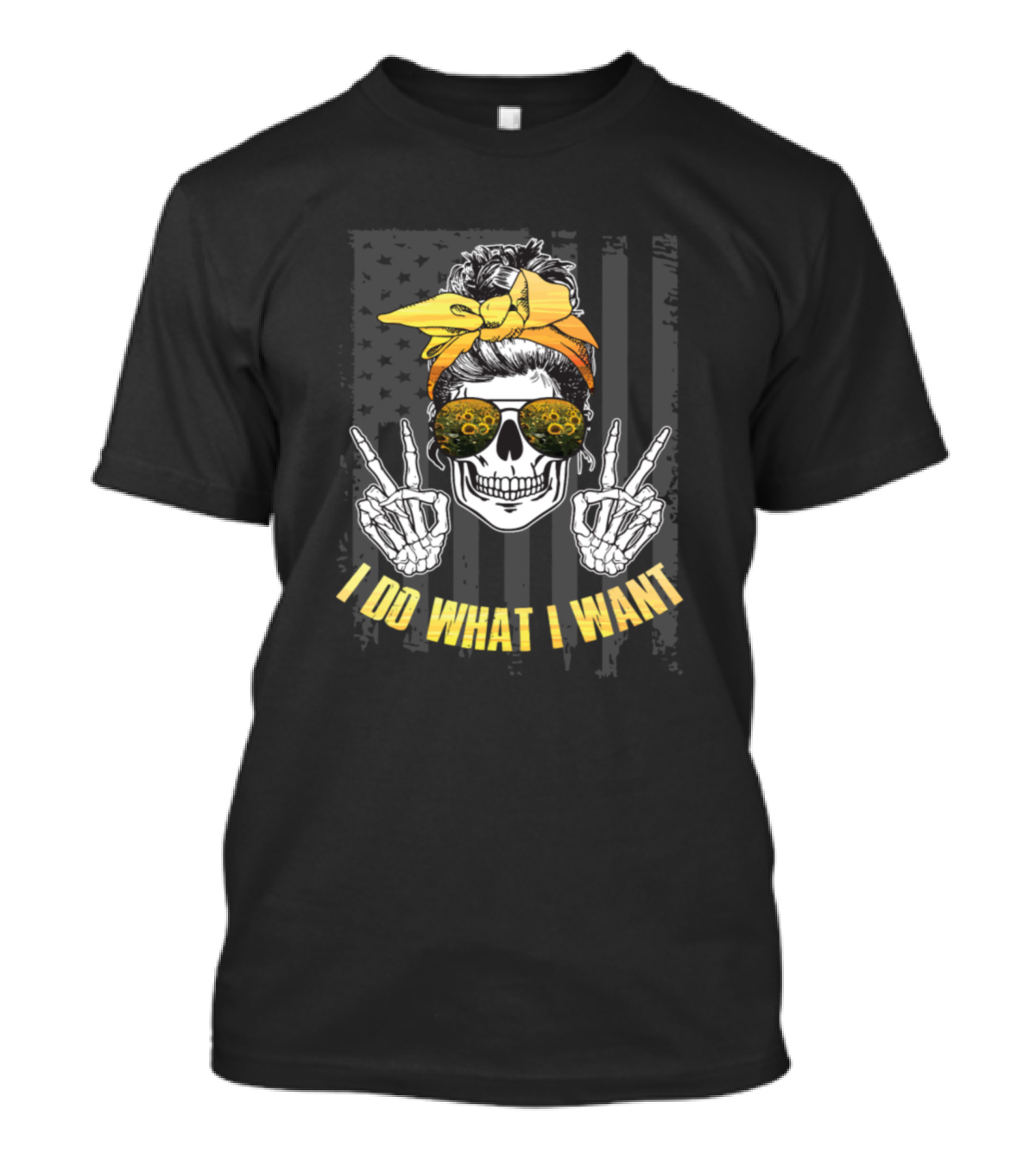 I Do What I Want Skull Lady Peace Sign Sunglasses Bandana T-Shirt