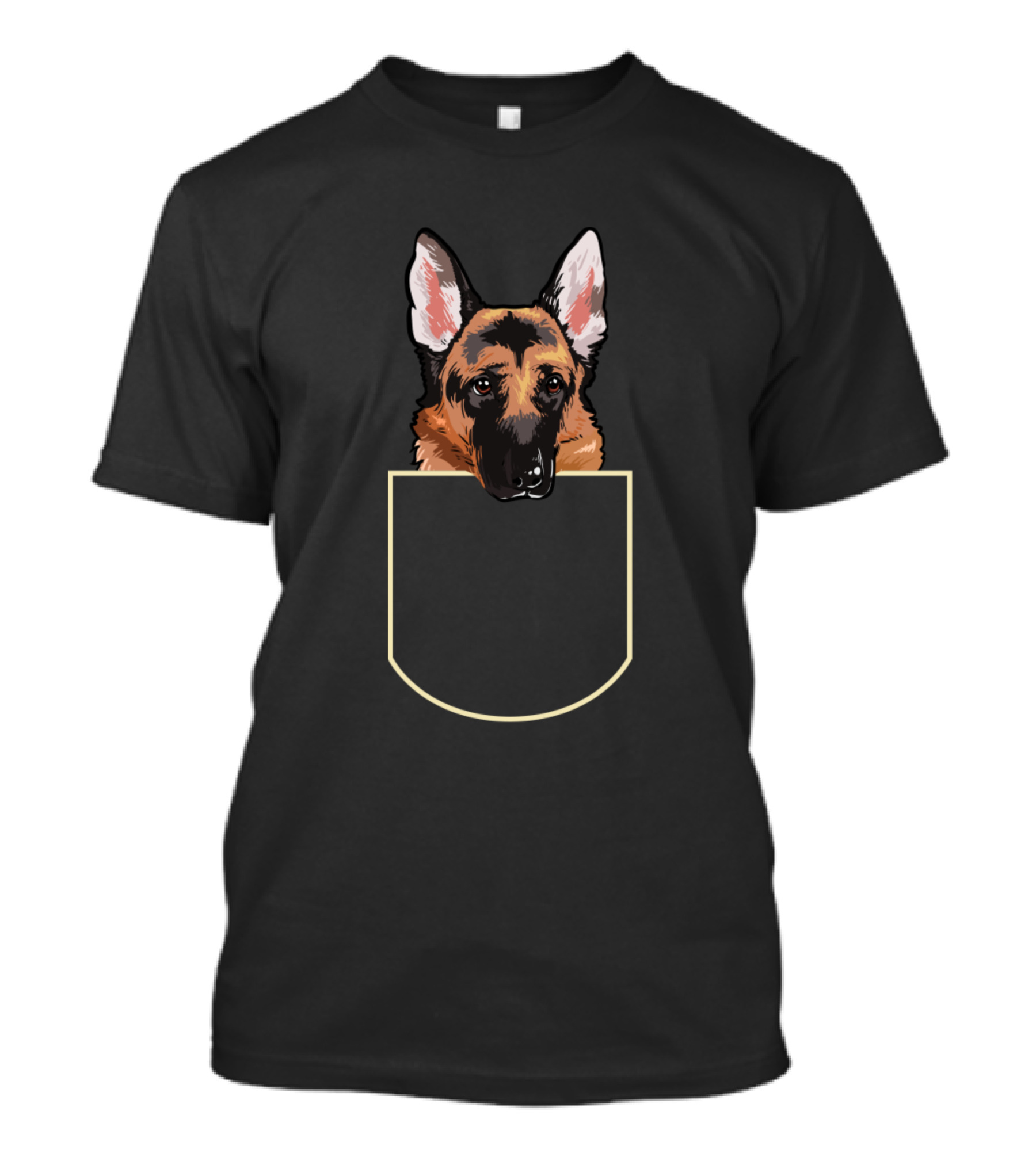 German Shepherd Head Emerging From A Simple Pocket T-Shirt