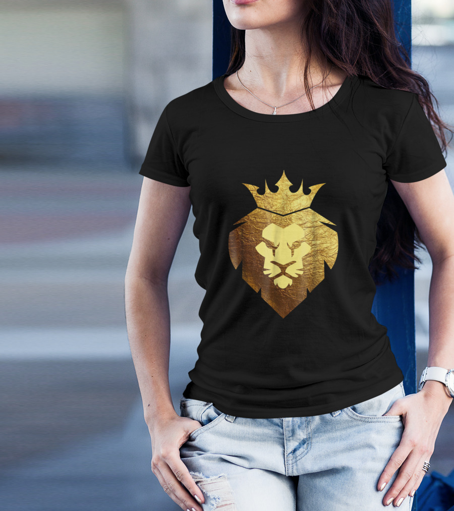 Gold Lion King Crowned Jungle Emblem T-Shirt