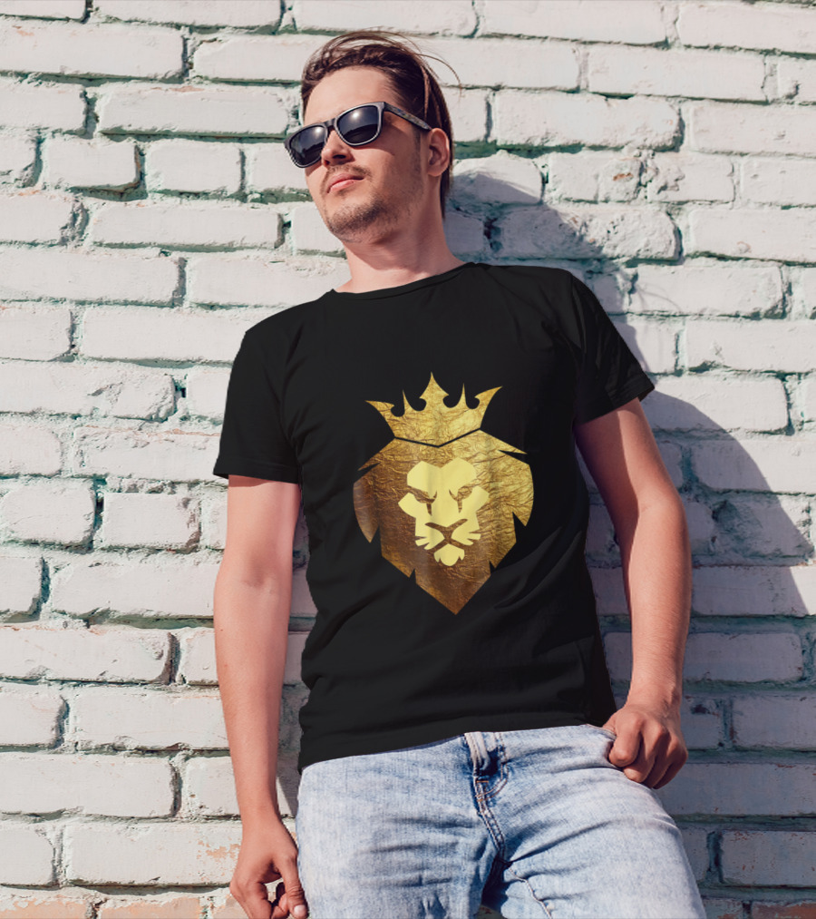 Gold Lion King Crowned Jungle Emblem T-Shirt