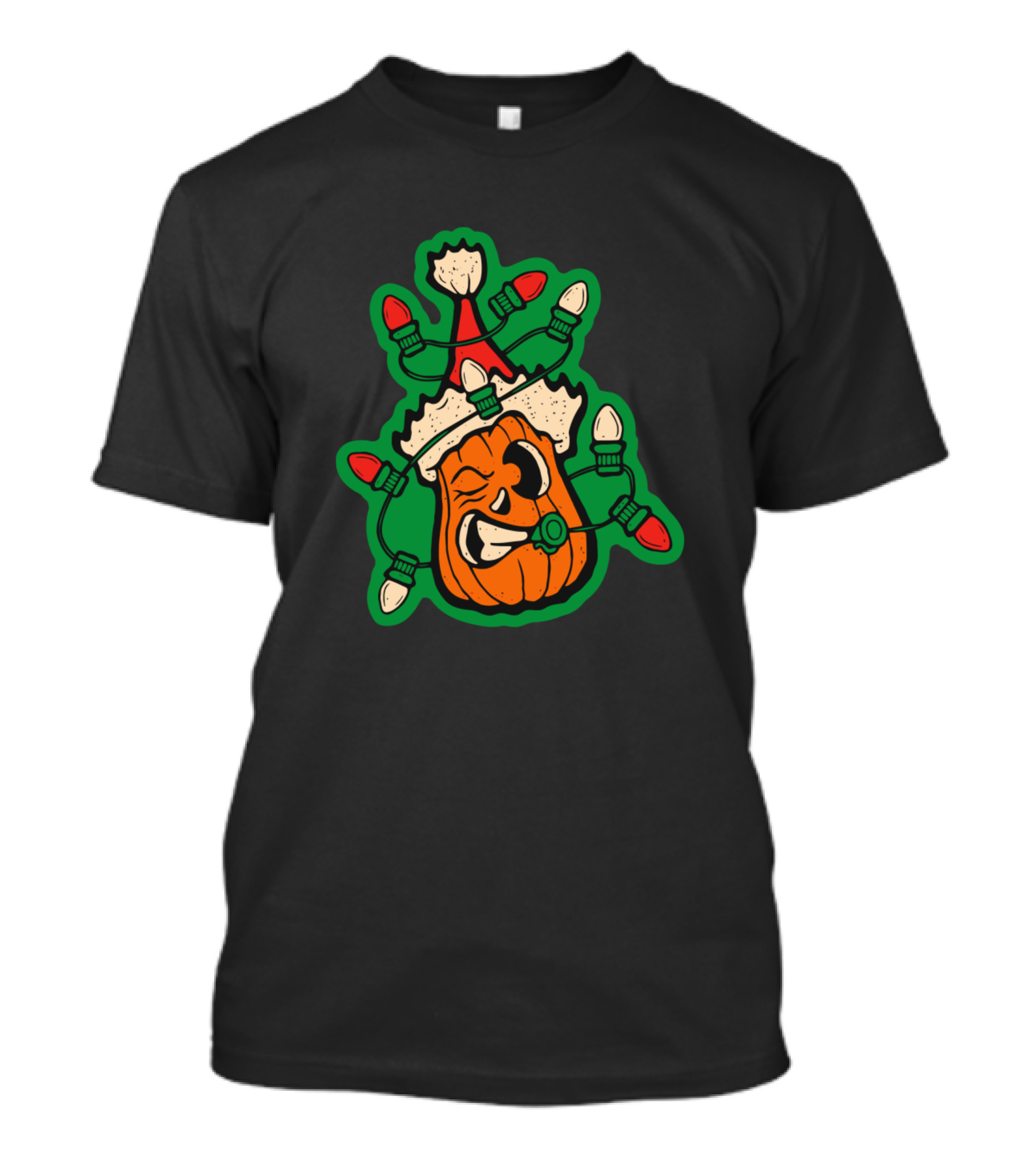 Hallomas Pumpkin With Santa Hat And Christmas Lights T-Shirt