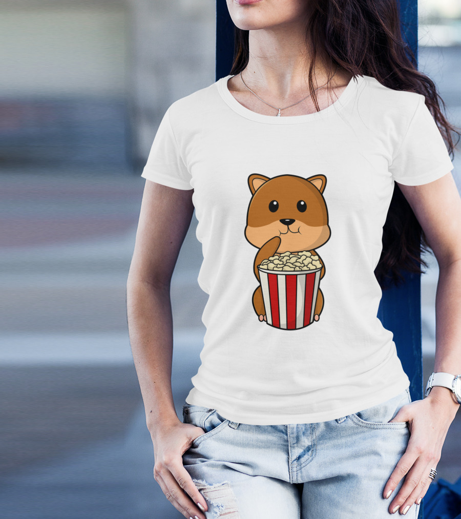 Hamster Munching Popcorn In Red Striped Container T-Shirt