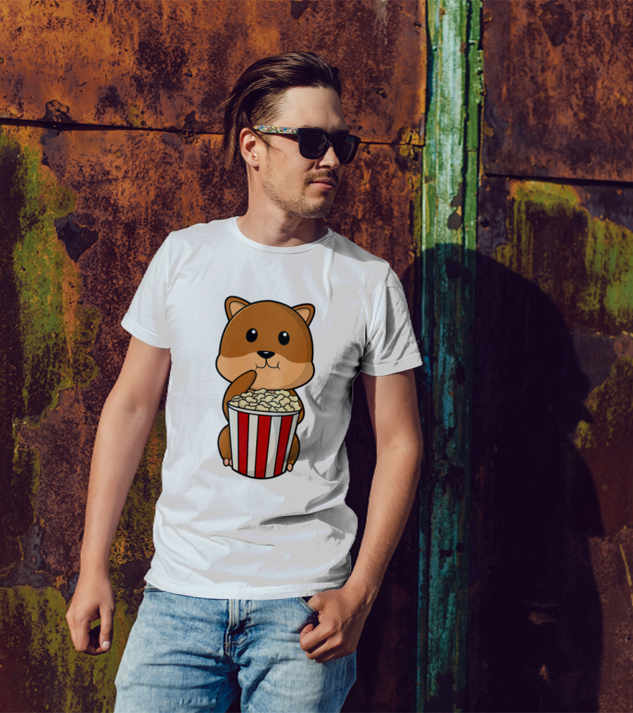 Hamster Munching Popcorn In Red Striped Container T-Shirt
