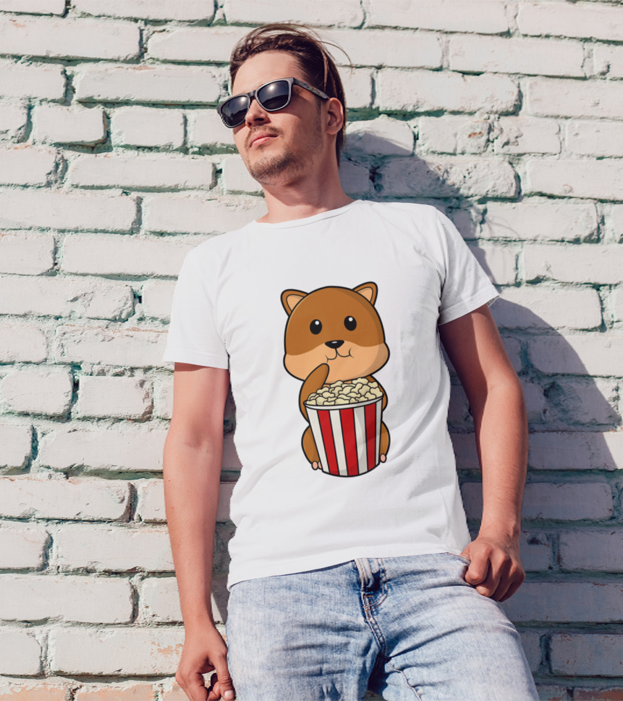 Hamster Munching Popcorn In Red Striped Container T-Shirt