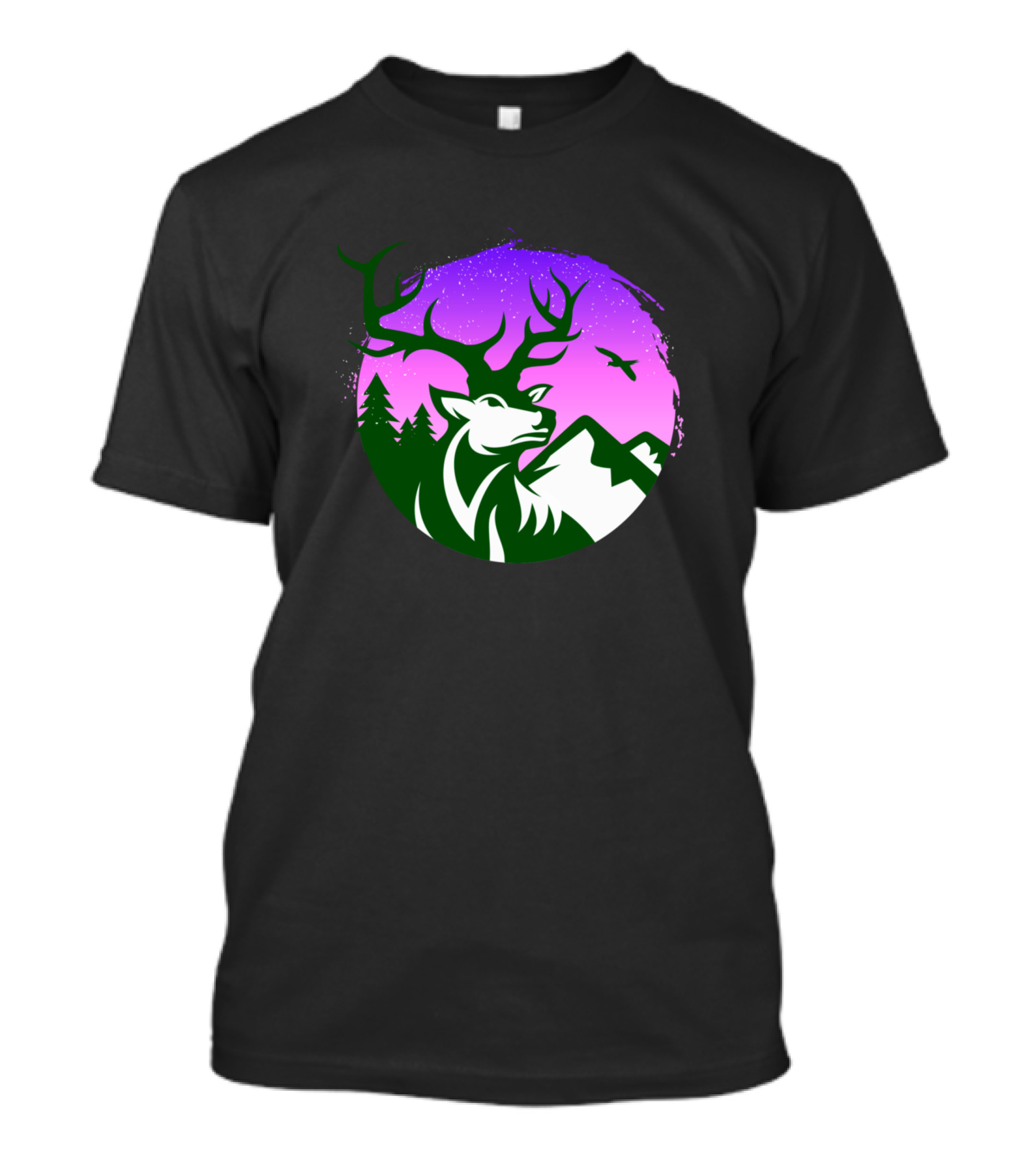 Hunting Sunset Deer Mountain Forest Twilight Scene T-Shirt