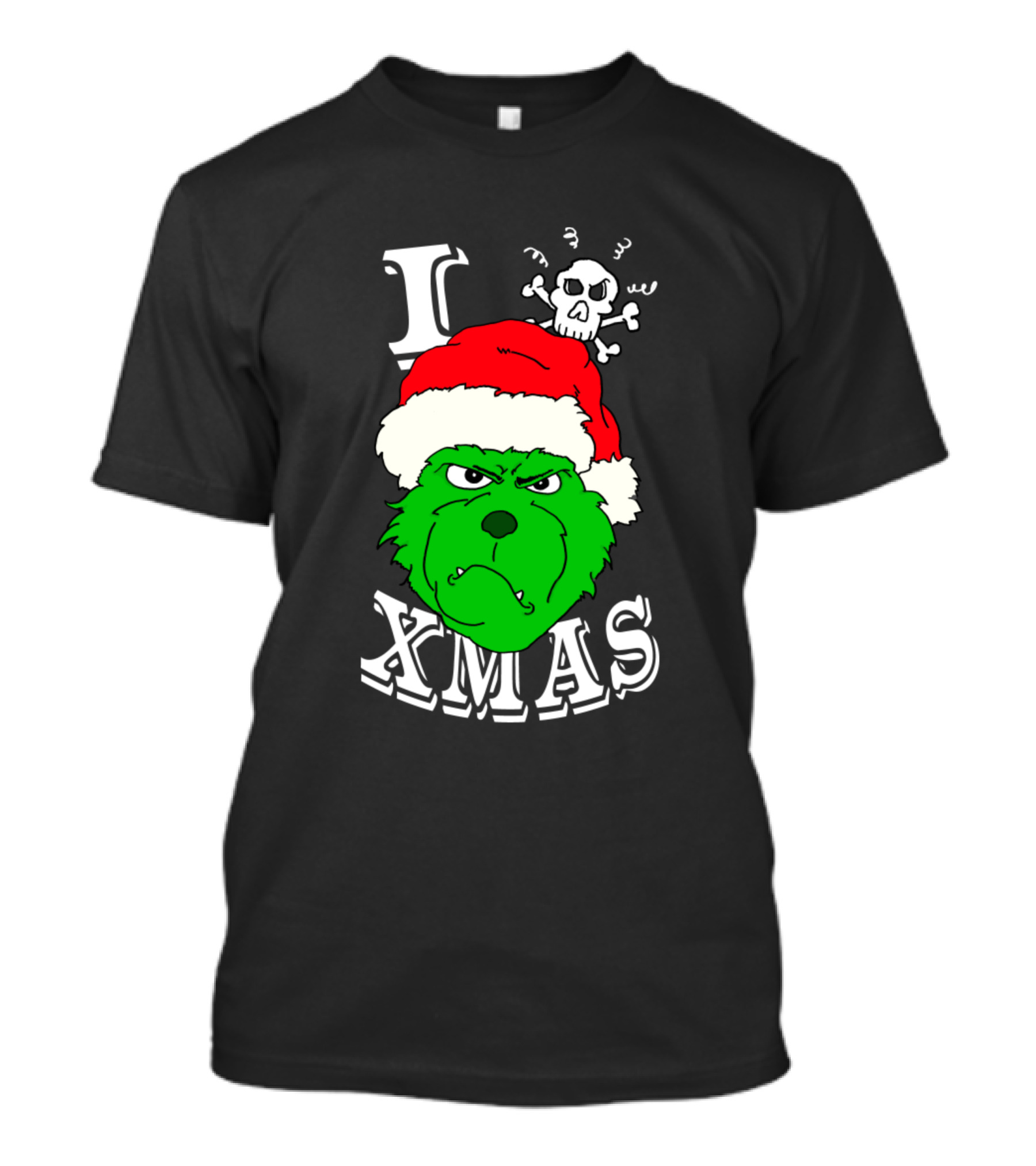 I Hate Xmas Grinch With Santa Hat And Skull T-Shirt