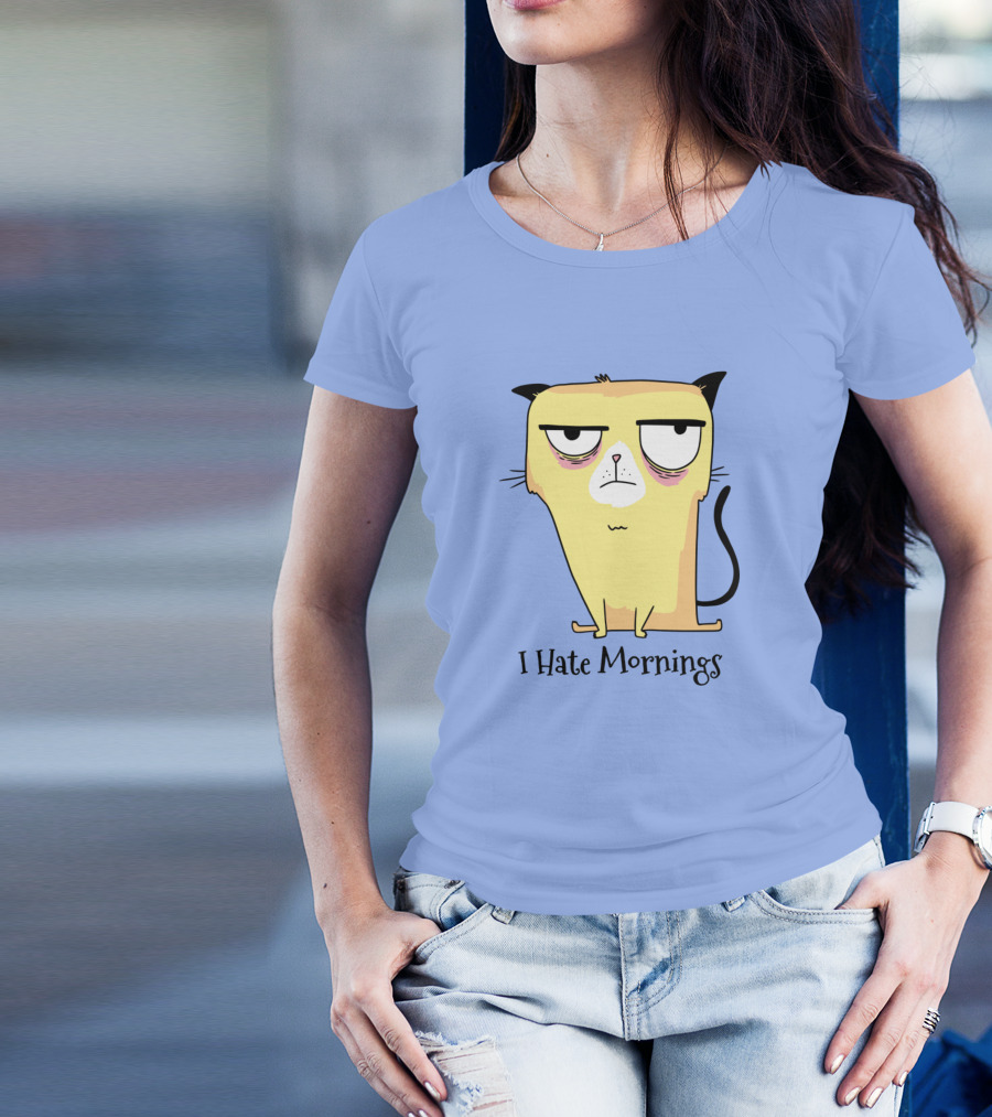 I Hate Morning Tired Cat I Hate Work Very Mornings T-Shirt