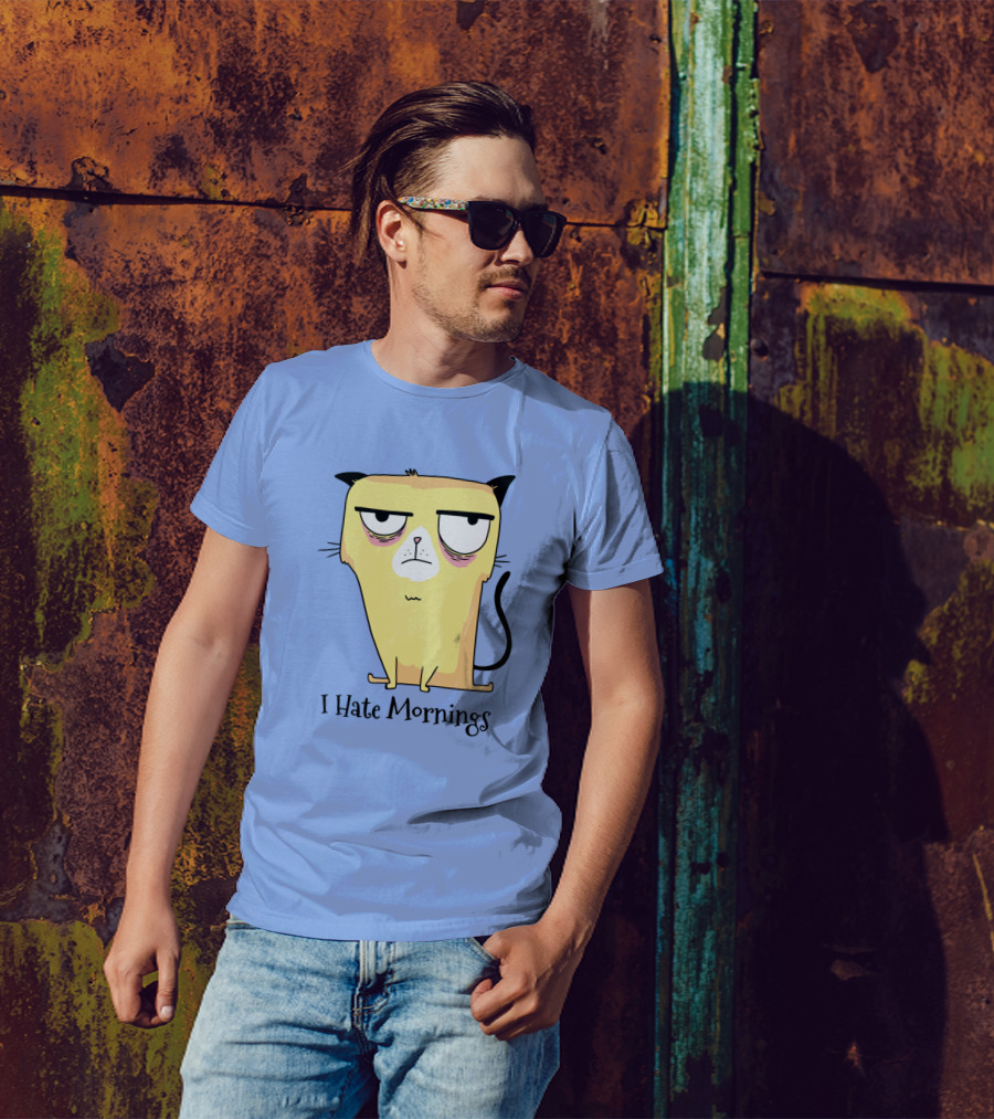 I Hate Morning Tired Cat I Hate Work Very Mornings T-Shirt