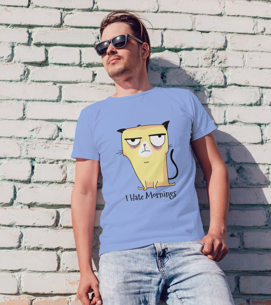 I Hate Morning Tired Cat I Hate Work Very Mornings T-Shirt