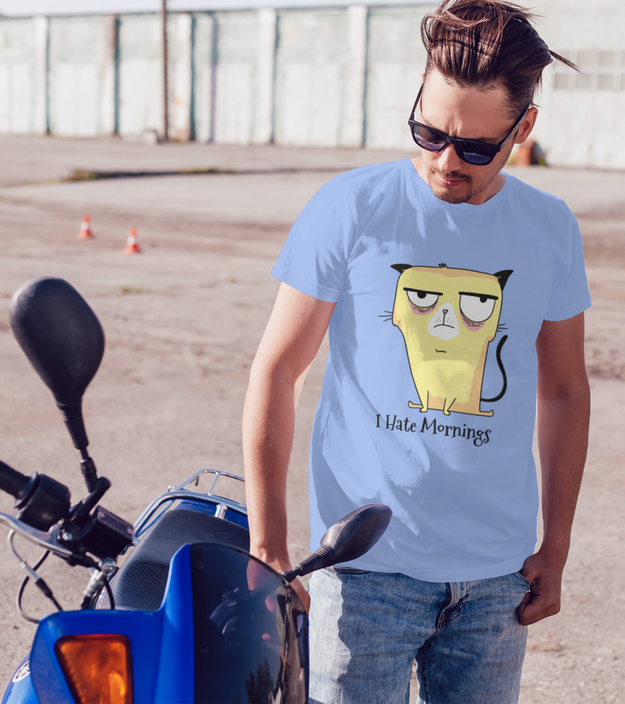 I Hate Morning Tired Cat I Hate Work Very Mornings T-Shirt