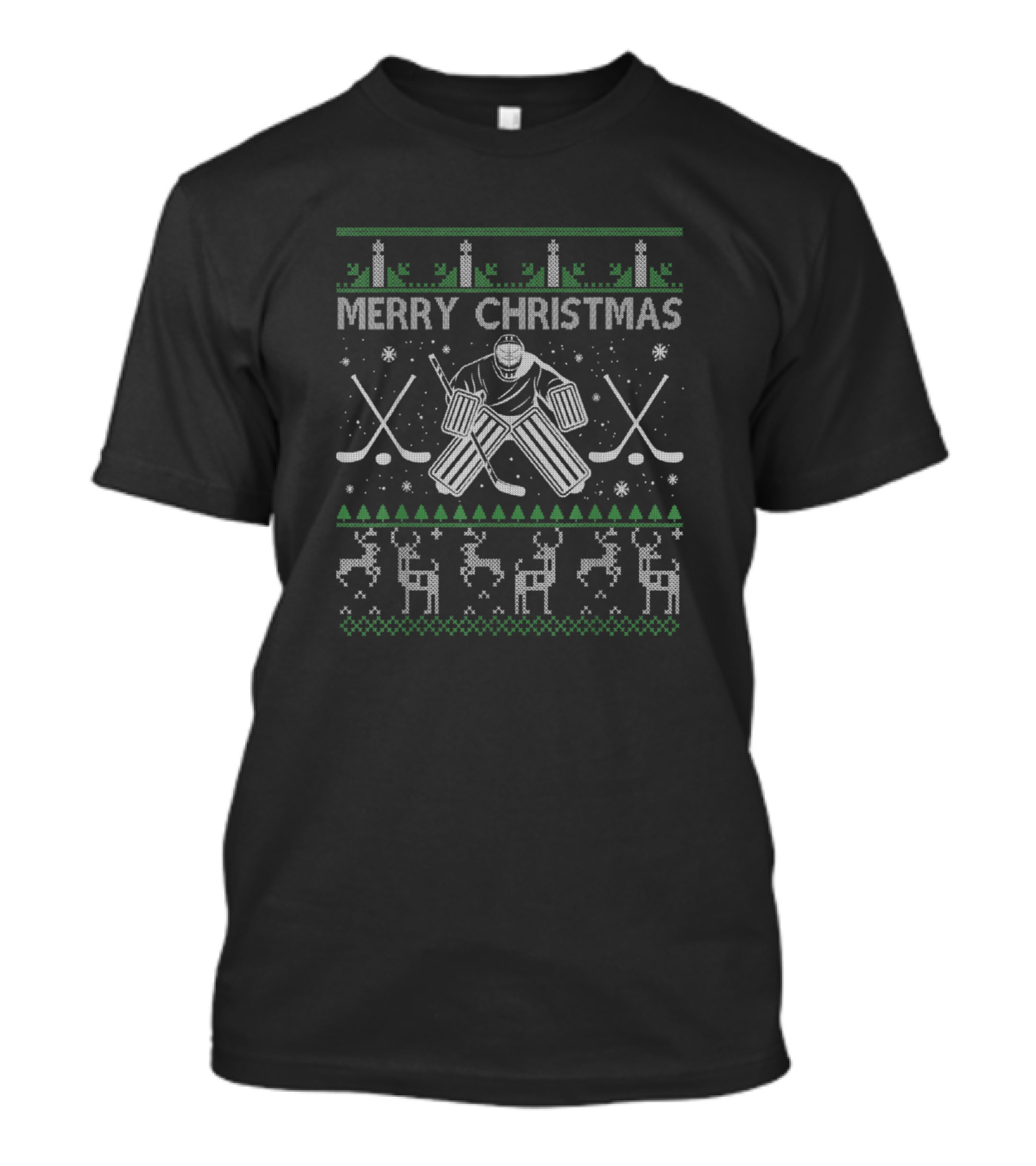 Merry Christmas Ice Hockey Goalkeeper Winter Reindeer T-Shirt