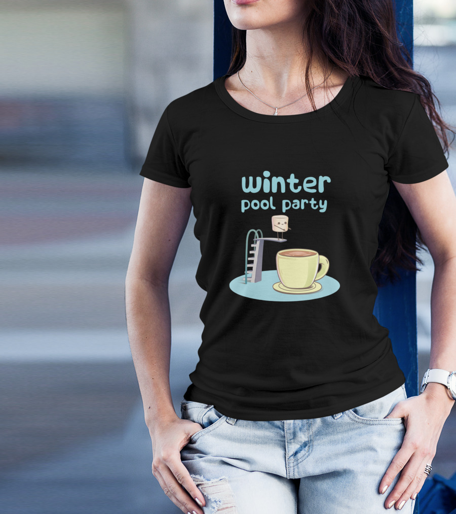 Winter Pool Party Marshmallow Jumping Into Hot Chocolate T-Shirt