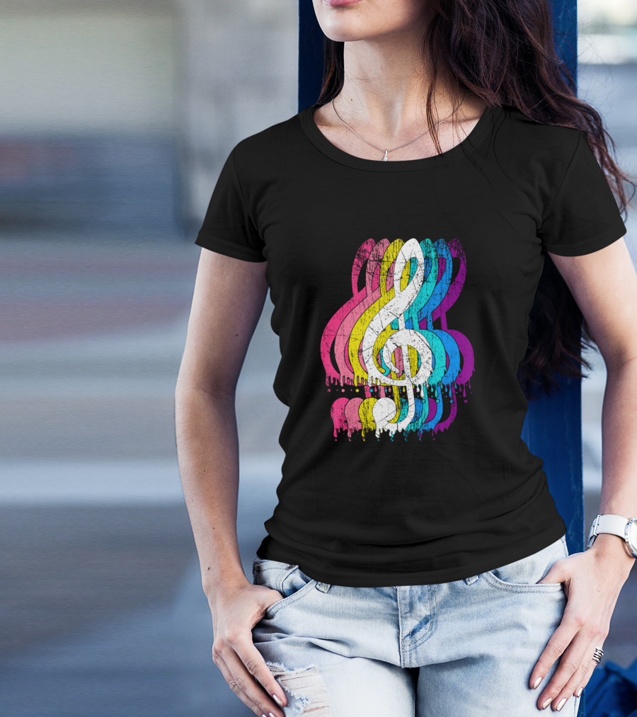 Musician Sheet Music Violin Key Colorful Treble Clef Music T-Shirt