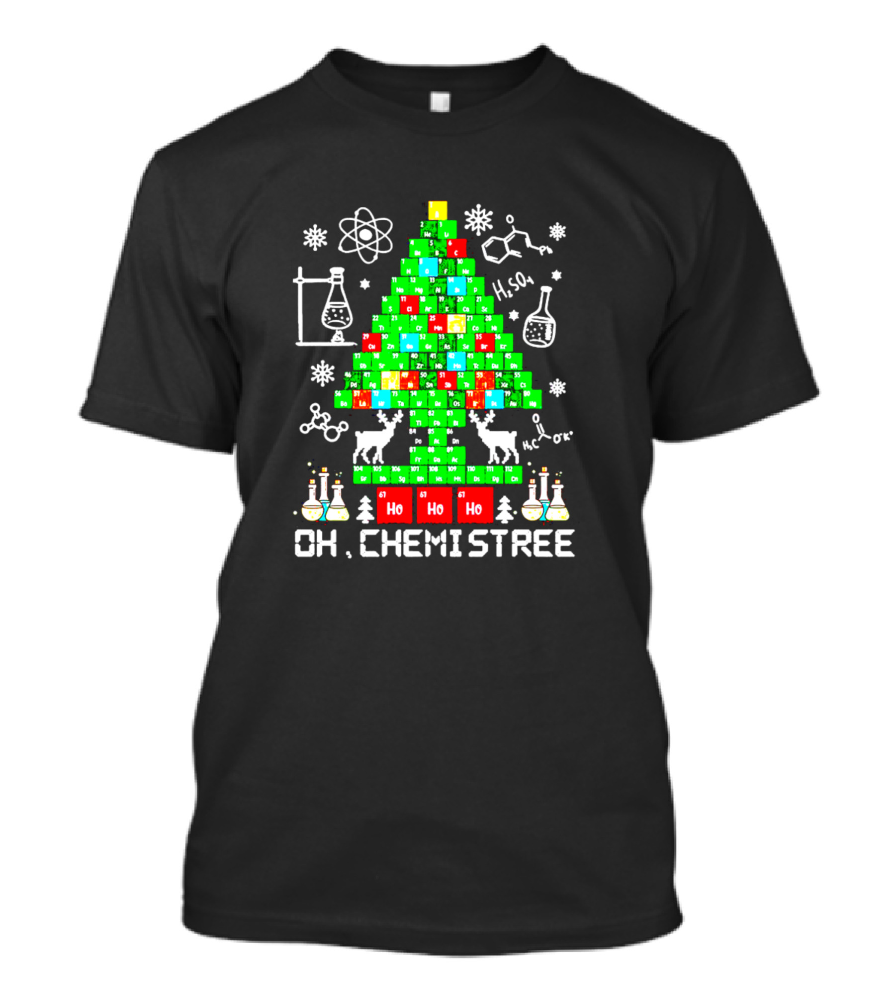 Oh Chemistree Christmas Tree Made Of Periodic Table Elements With Science Icons T-Shirt