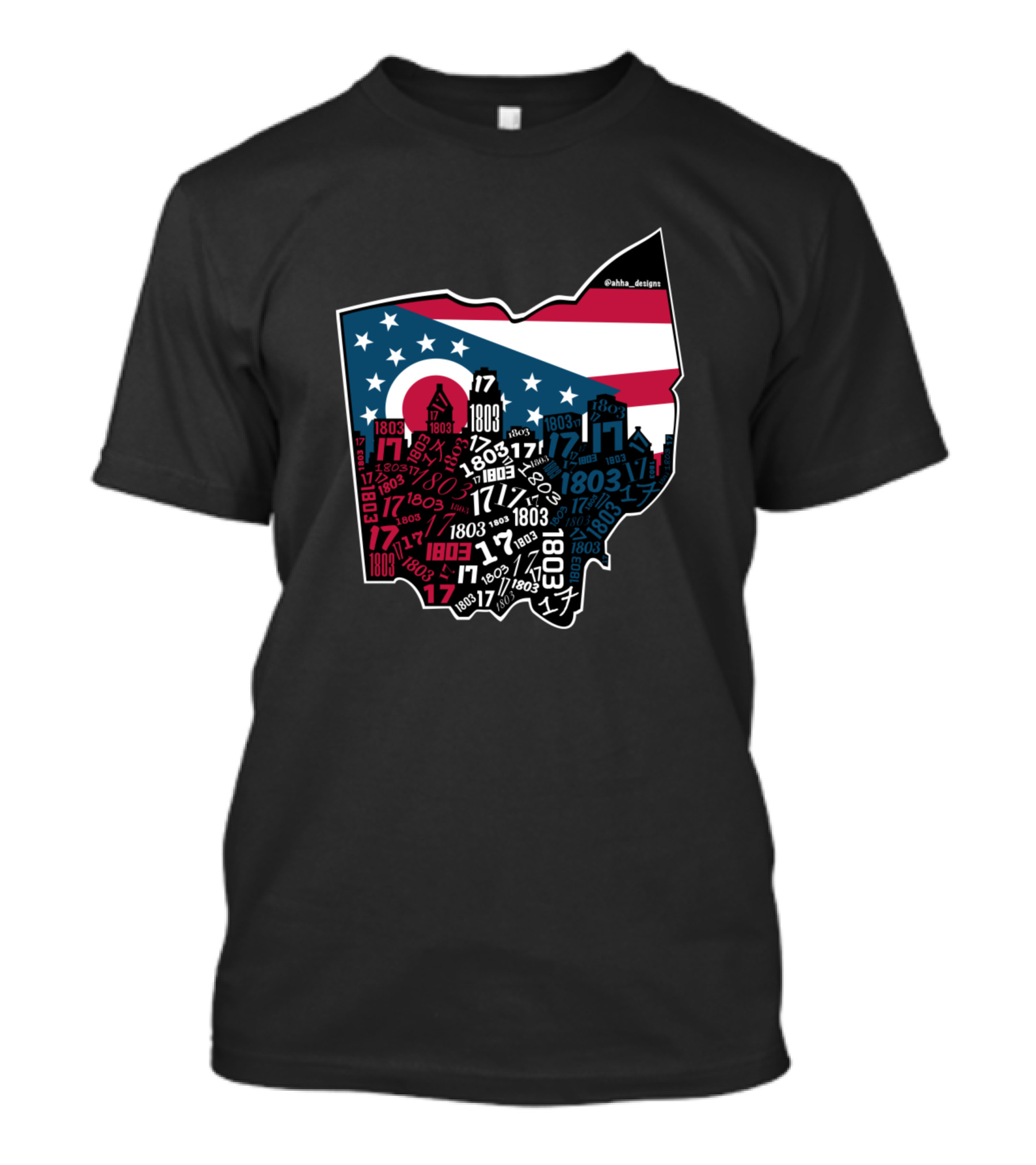 Ohio State Map With Flag And Cityscape Numbers 1803 17 T-Shirt