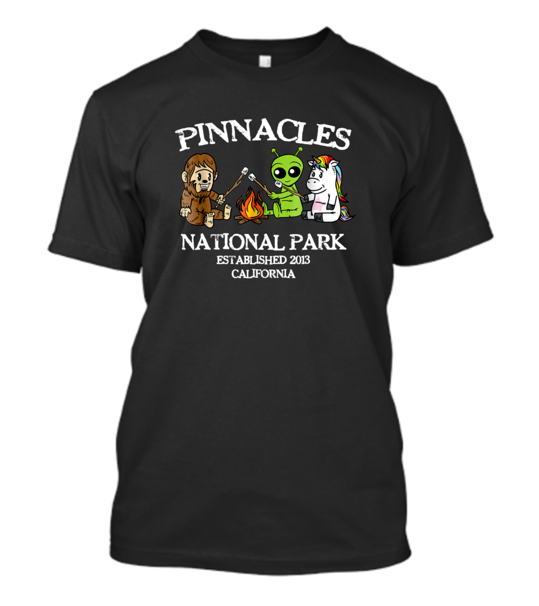 Pinnacles National Park California Established 2013 Alien Bigfoot Unicorn Campfire T-Shirt