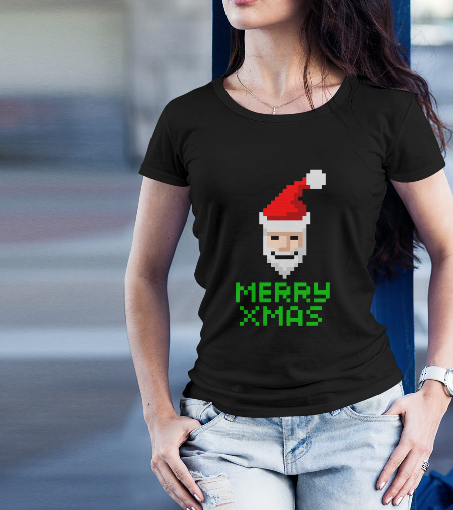 Merry Xmas Pixel Santa T-Shirt