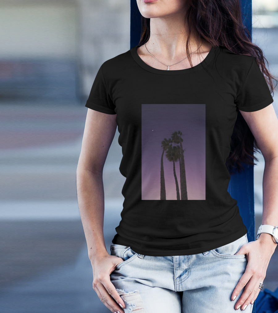 Purple Sky With Tall Palm Trees At Sunset T-Shirt