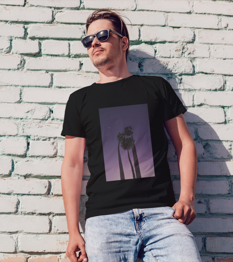 Purple Sky With Tall Palm Trees At Sunset T-Shirt