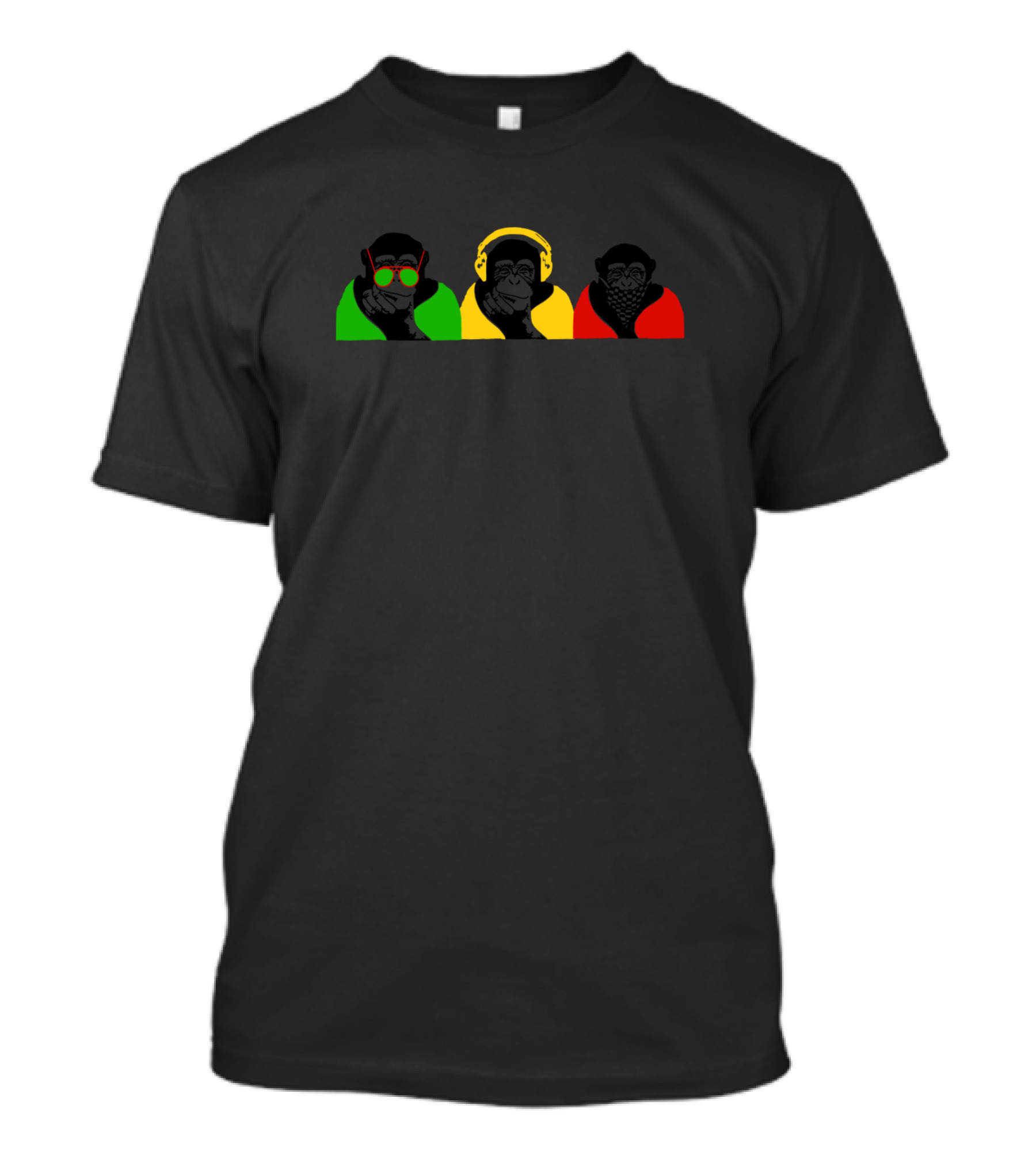 Reggae Monkeys Rasta Colors Headphones Sunglasses T-Shirt