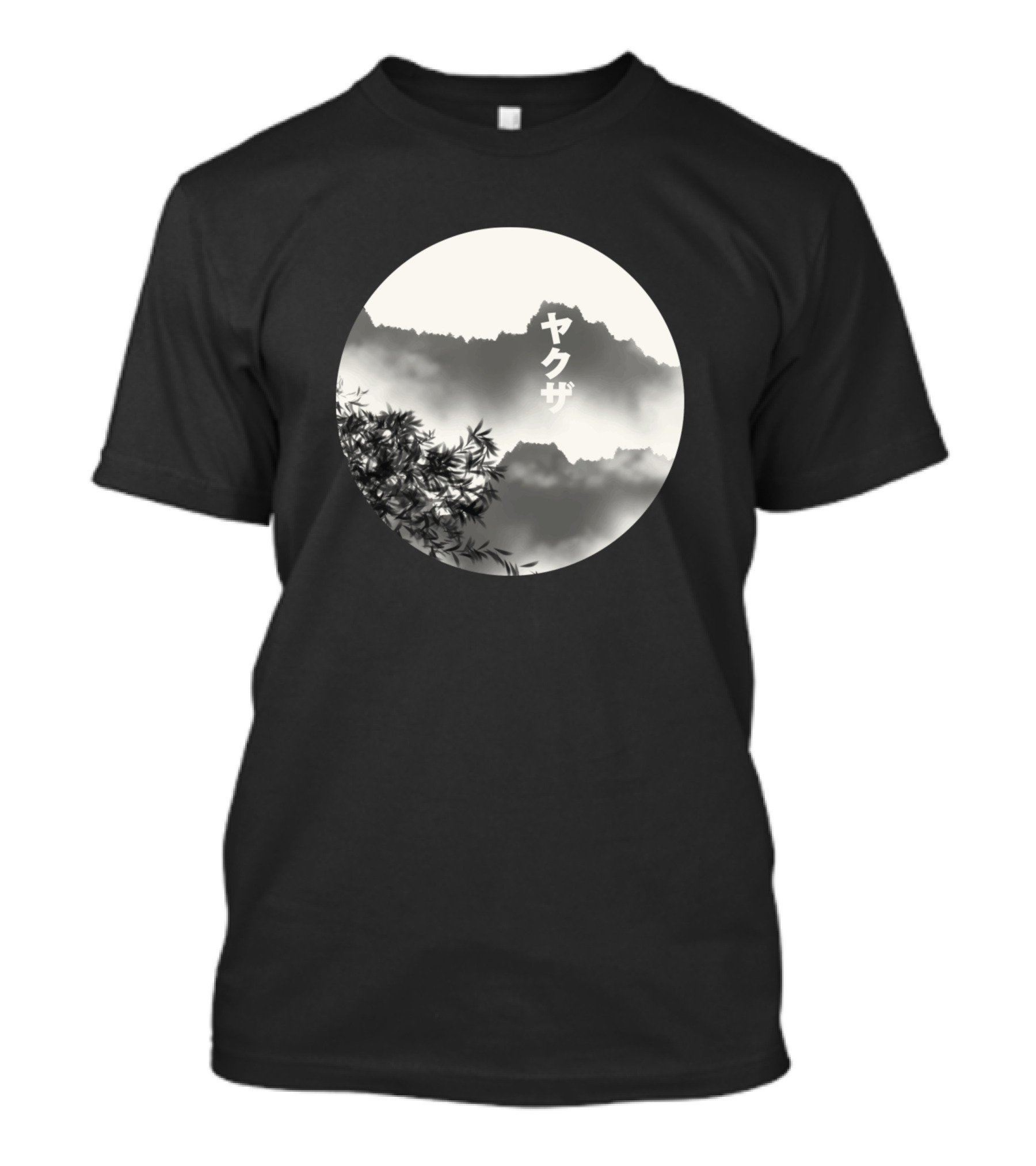 Retro Black White Japanese Yakusa Landscape Circle T-Shirt