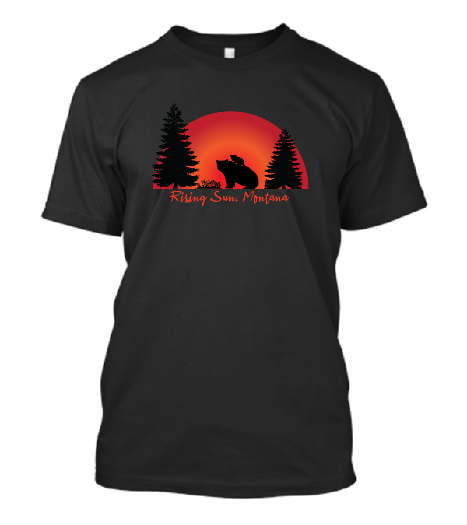 Rising Sun Montana Bear Silhouette At Sunset With Trees T-Shirt
