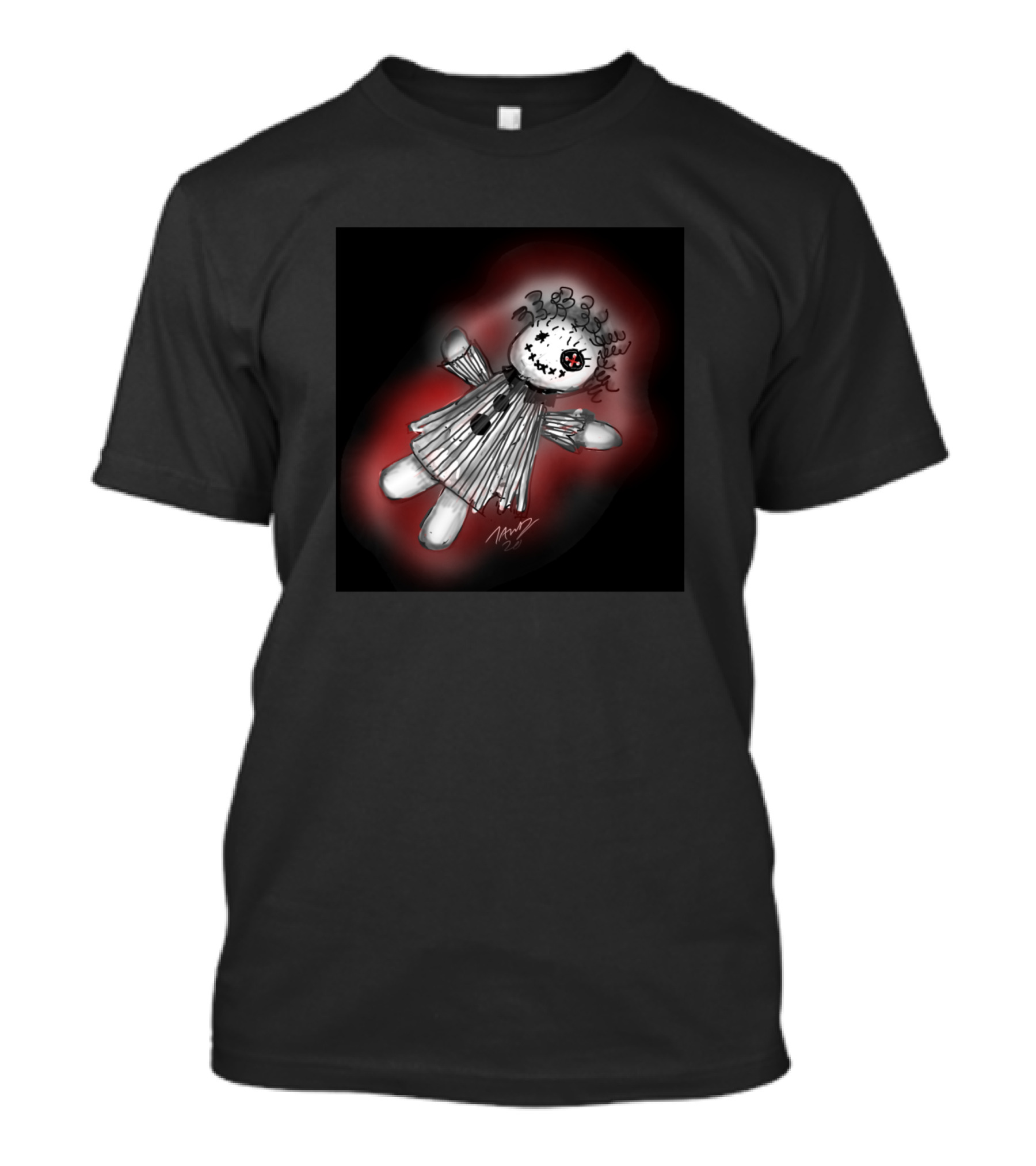 Sally Shettebrek Creepy Doll With Button Eyes And Red Glow T-Shirt