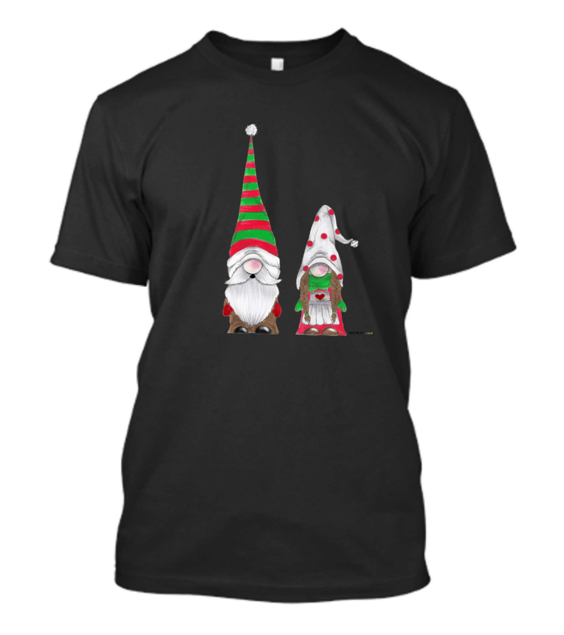 Santas Helpers Gnomes With Green And Red Striped Hat And White Hat With Red Polka Dots T-Shirt