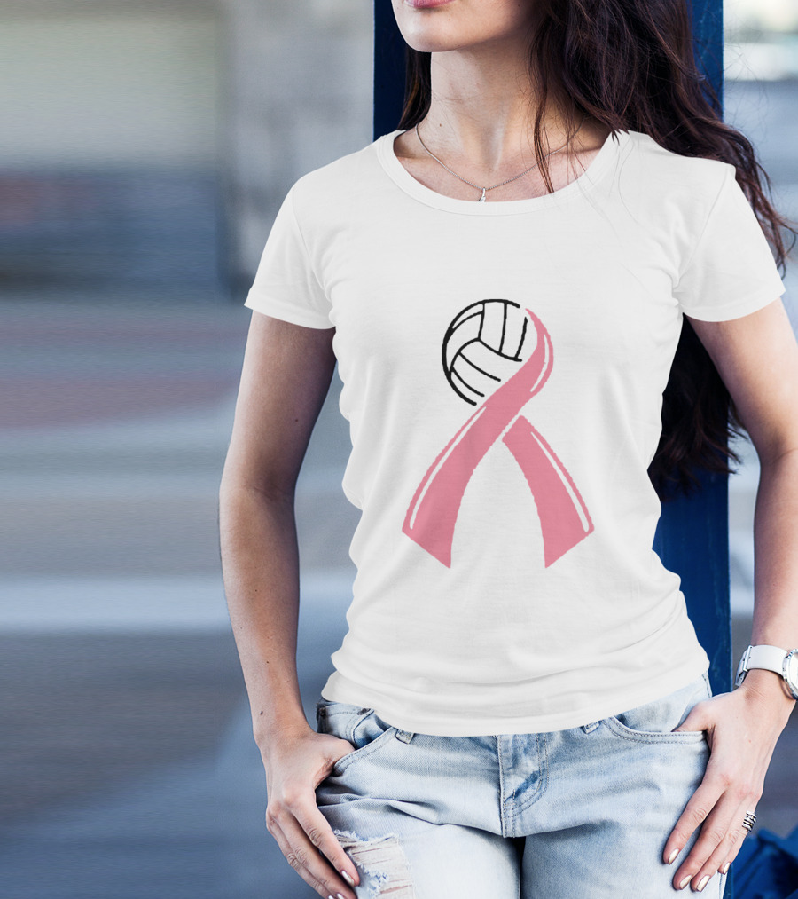 Seven 7 Biggest Fan Volleyball Mom Pink Ribbon Volleyball T-Shirt