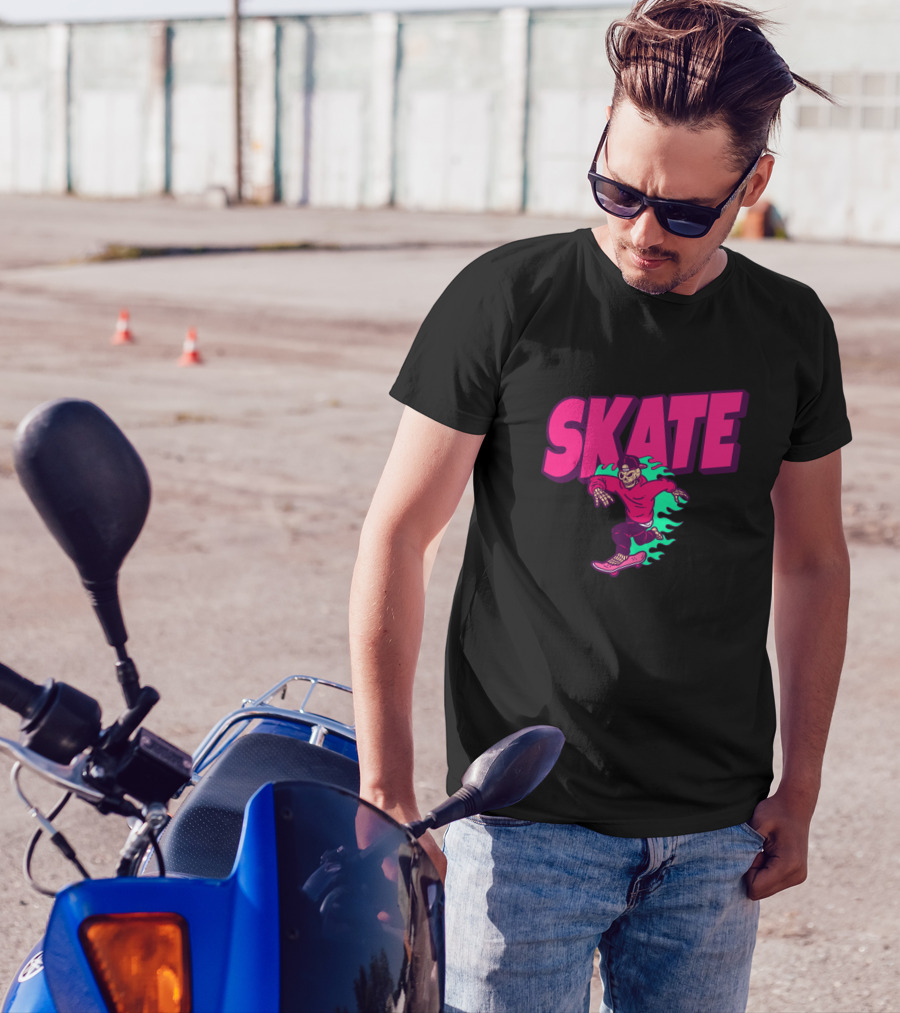 SKATE Fast Skeleton Skateboarder Fiery T-Shirt
