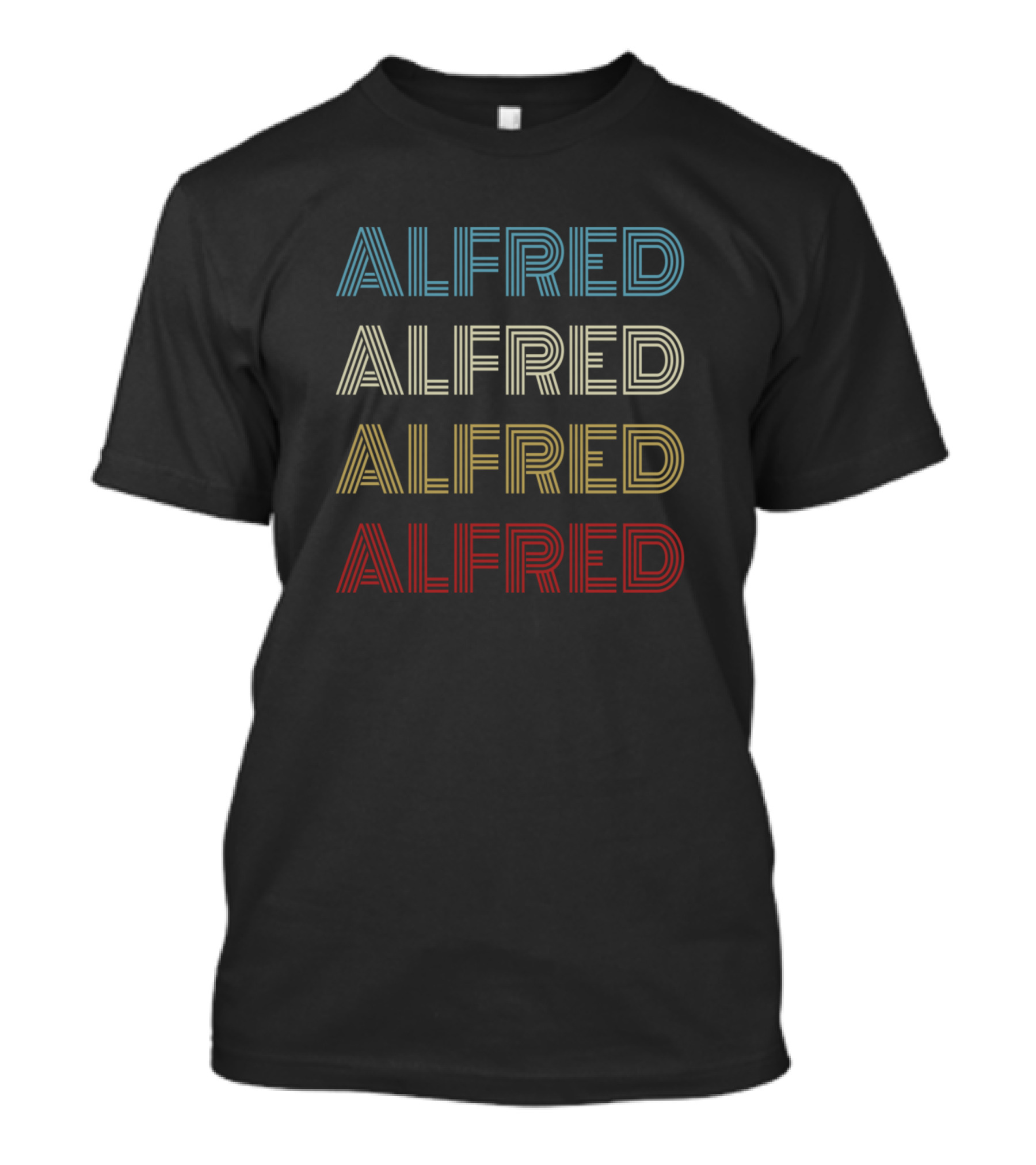 Alfred Retro Striped Name Typography Quadrupal Display T-Shirt