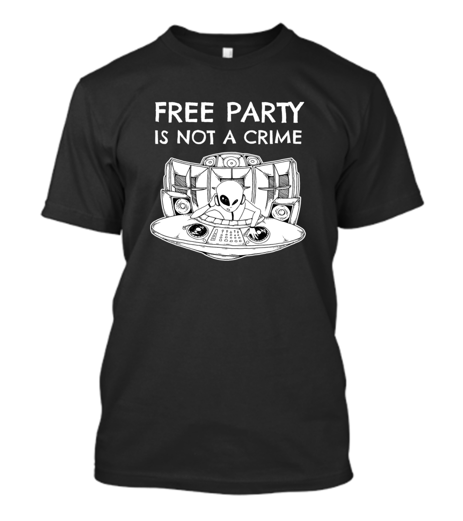 Free Party Alien DJ UFO Mixing Vinyl Rave Party T-Shirt