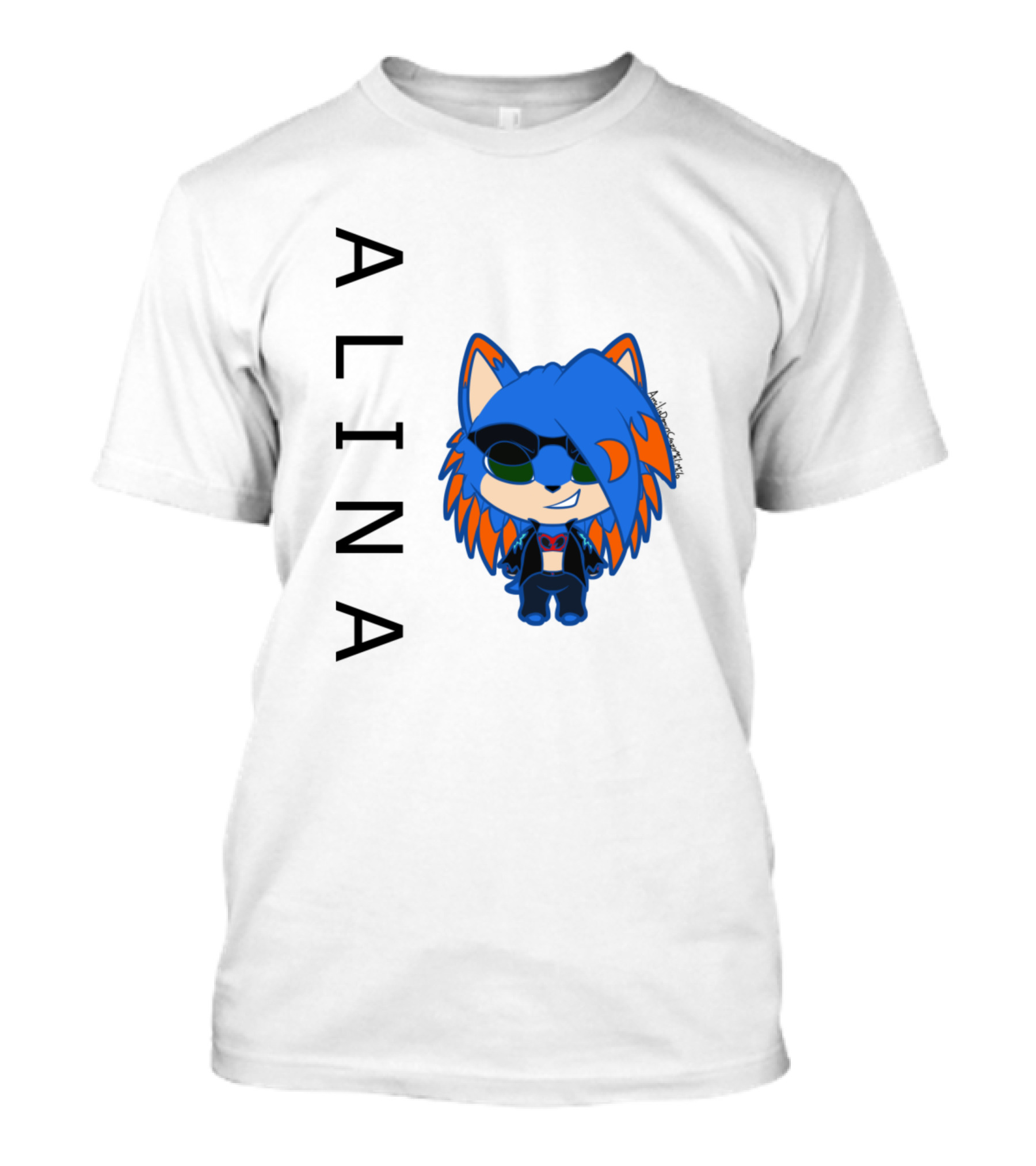 ALINA Blue Fox Character With Sunglasses And Blue Hair T-Shirt