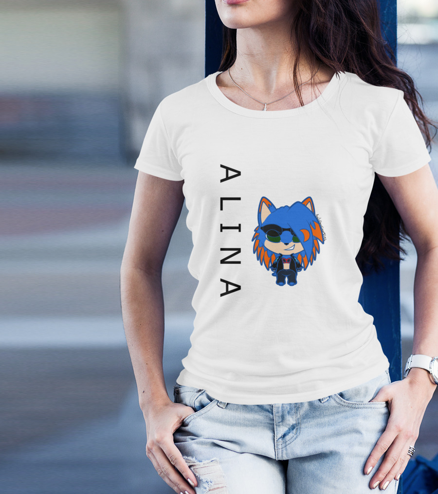 ALINA Blue Fox Character With Sunglasses And Blue Hair T-Shirt