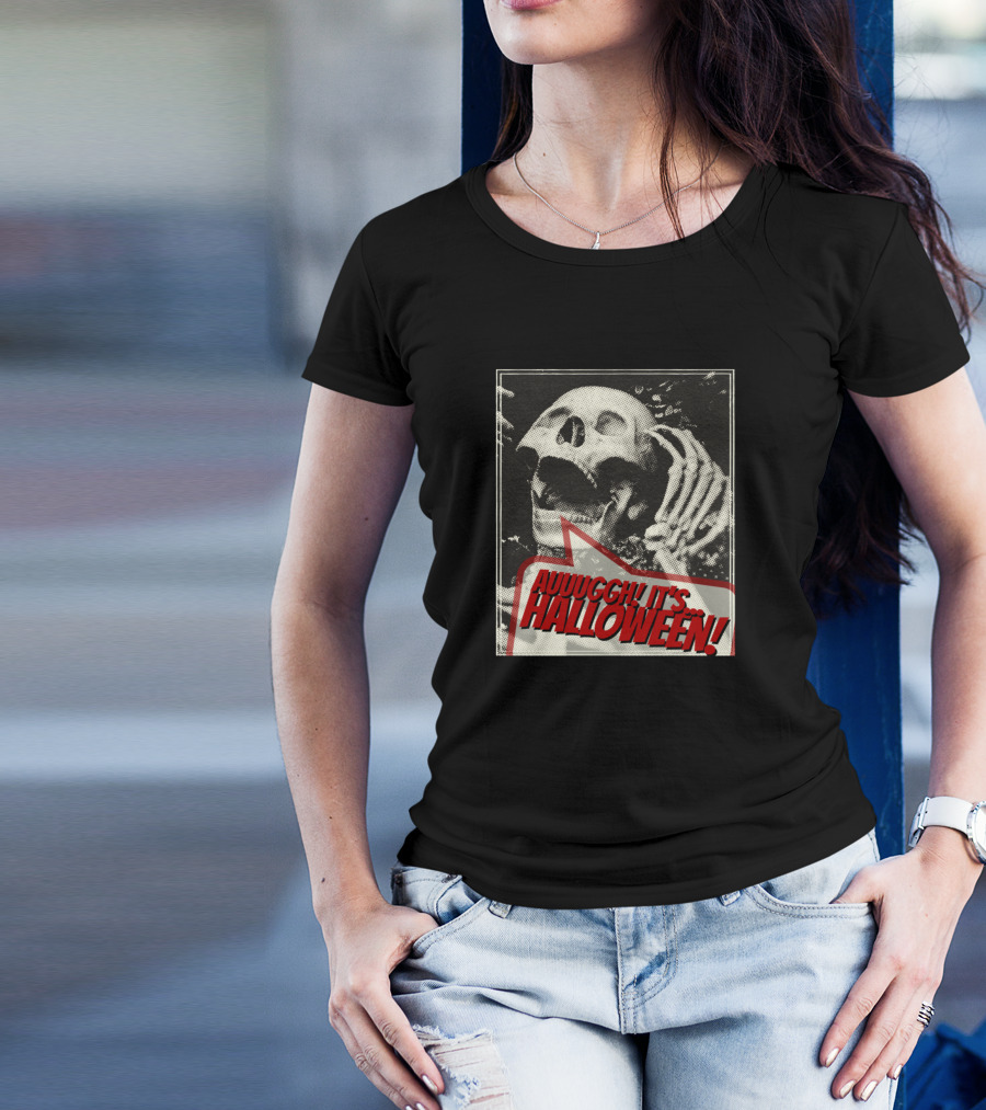 Auuuggh It's Halloween Vintage Screaming Skeleton T-Shirt