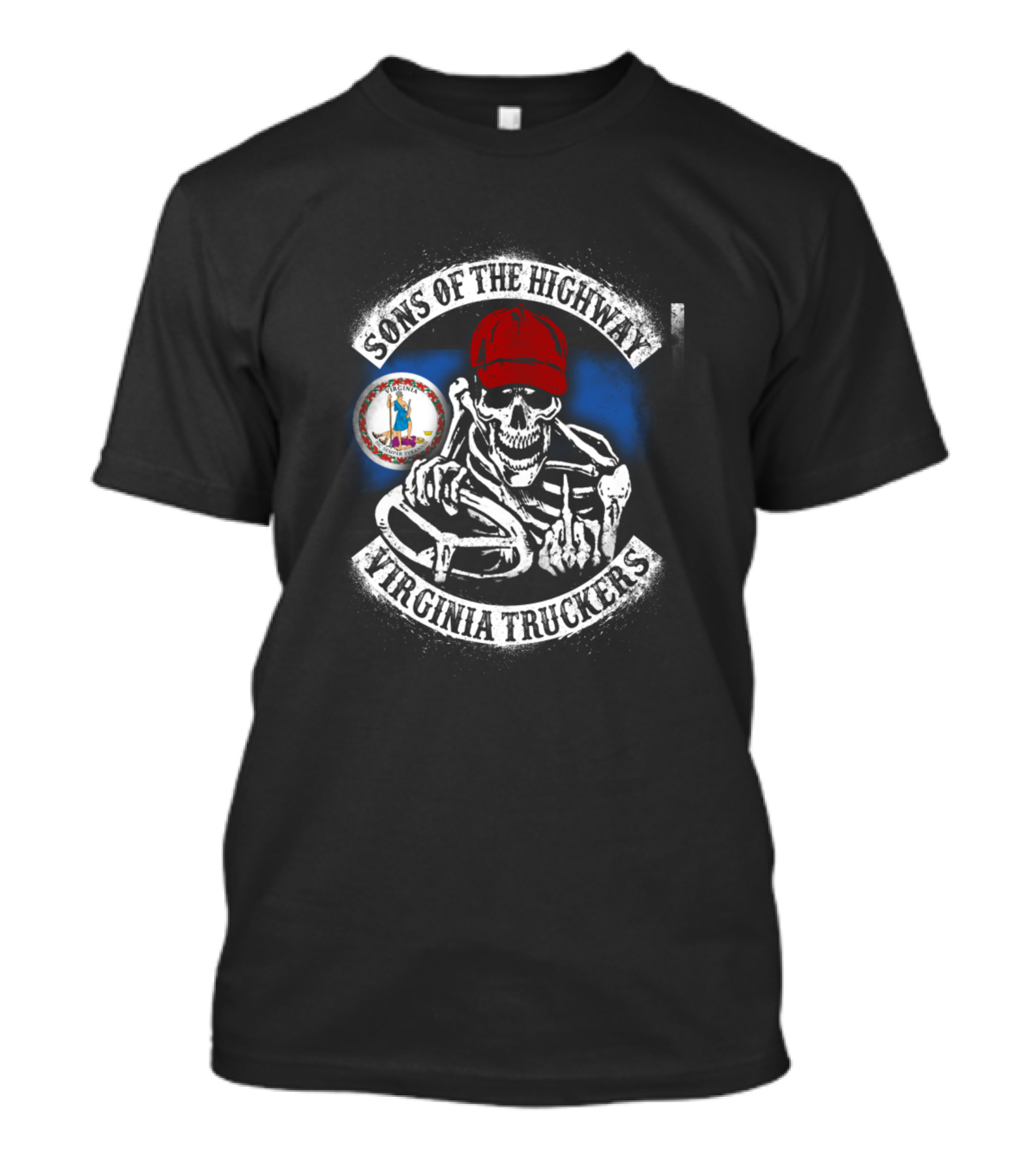 Sons Of The Highway Virginia Truckers Skeleton With Red Cap T-Shirt