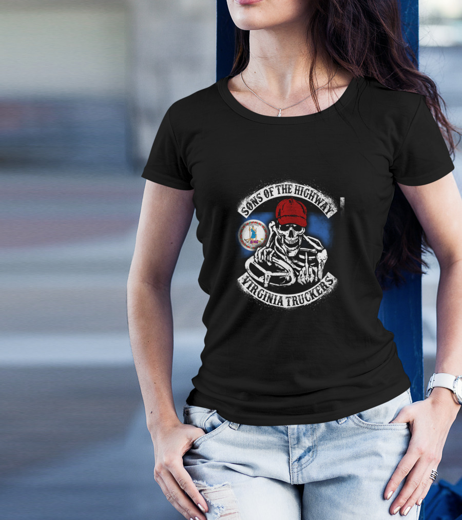 Sons Of The Highway Virginia Truckers Skeleton With Red Cap T-Shirt