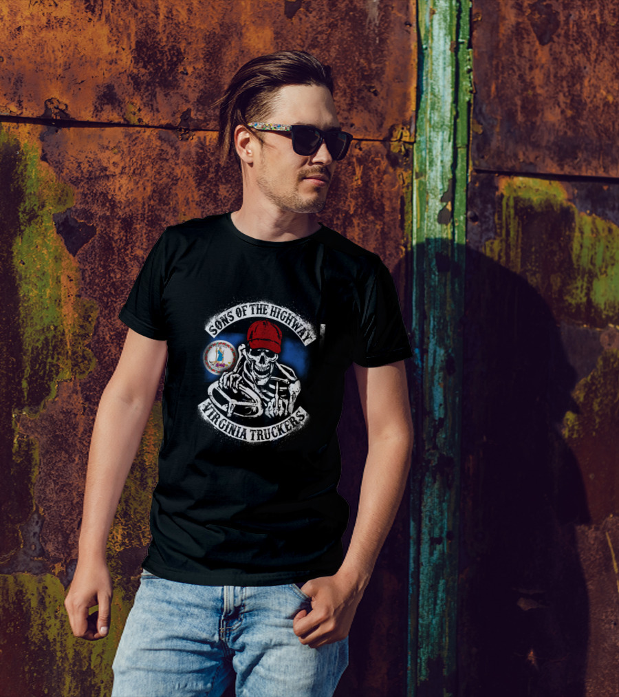 Sons Of The Highway Virginia Truckers Skeleton With Red Cap T-Shirt