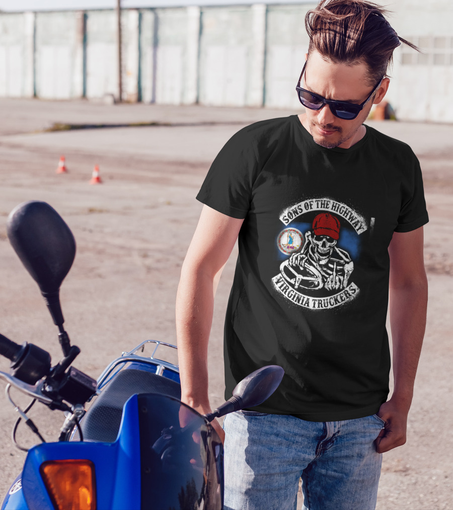 Sons Of The Highway Virginia Truckers Skeleton With Red Cap T-Shirt