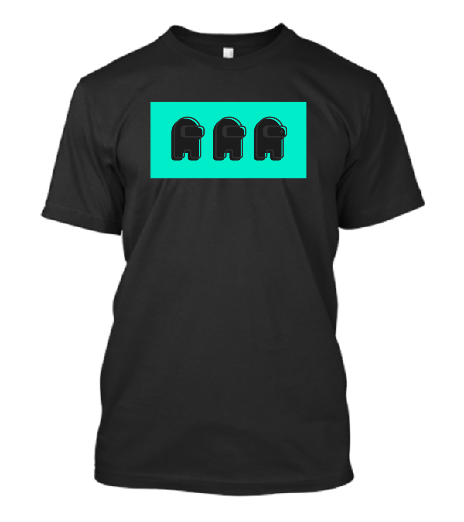 Among Us Black Crewmate Trio Cyan Background T-Shirt