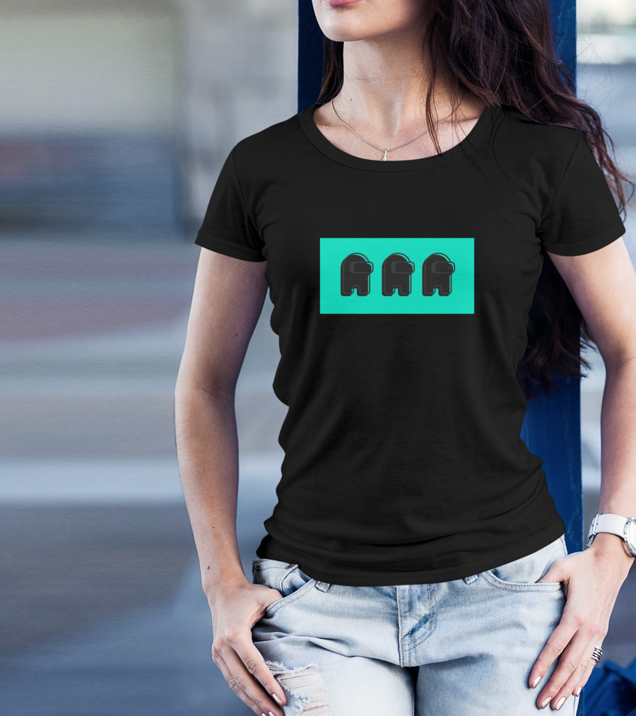 Among Us Black Crewmate Trio Cyan Background T-Shirt