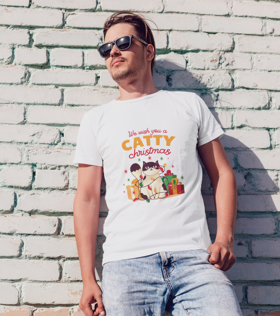 We Wish You A Catty Christmas With Festive Cat And Gifts T-Shirt