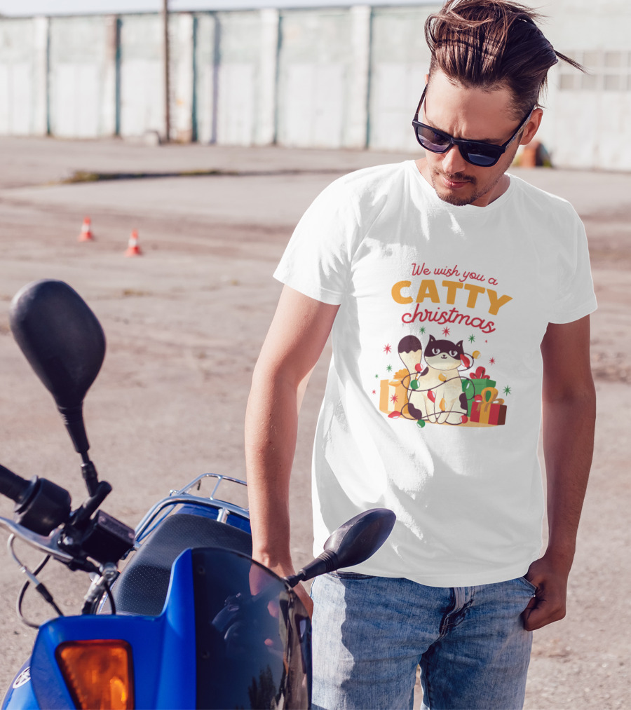 We Wish You A Catty Christmas With Festive Cat And Gifts T-Shirt