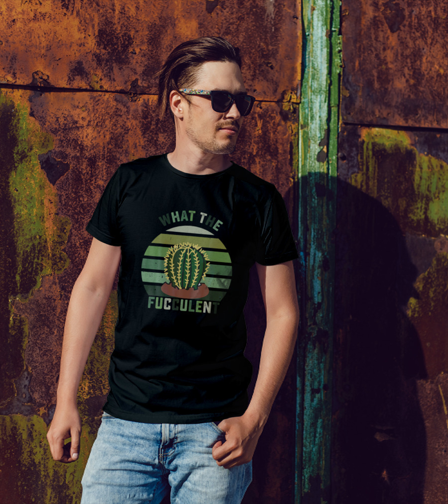 What The Fucculent Funny Vintage Succulent Cactus Retro Stripes T-Shirt
