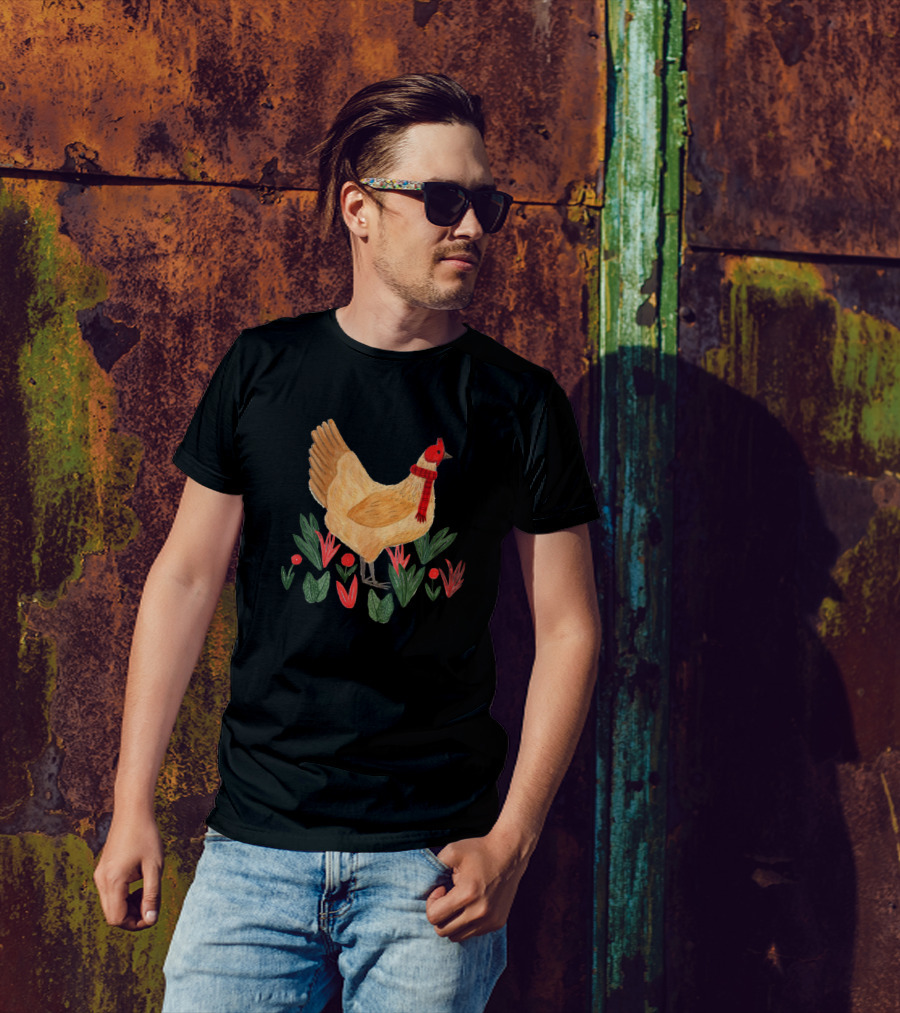Winter Chicken With Red Scarf And Festive Foliage T-Shirt