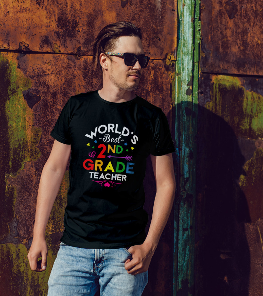 World's Best 2nd Grade Teacher Colorful Stars Hearts Arrows T-Shirt