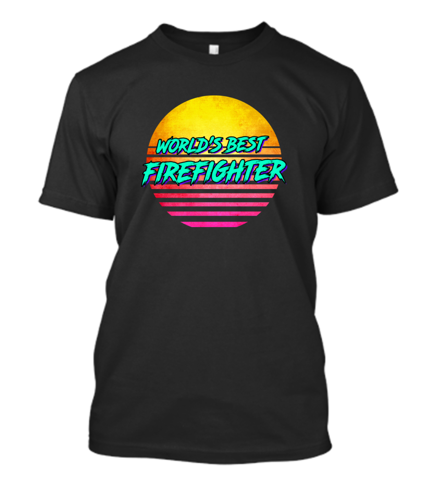 World's Best Firefighter Retro Sunset T-Shirt