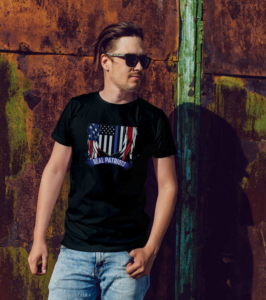 Real Patriots Back The Blue American Flag Wings T-Shirt
