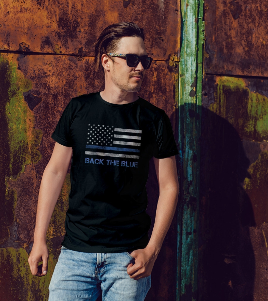 Back The Blue Thin Blue Line American Flag T-Shirt