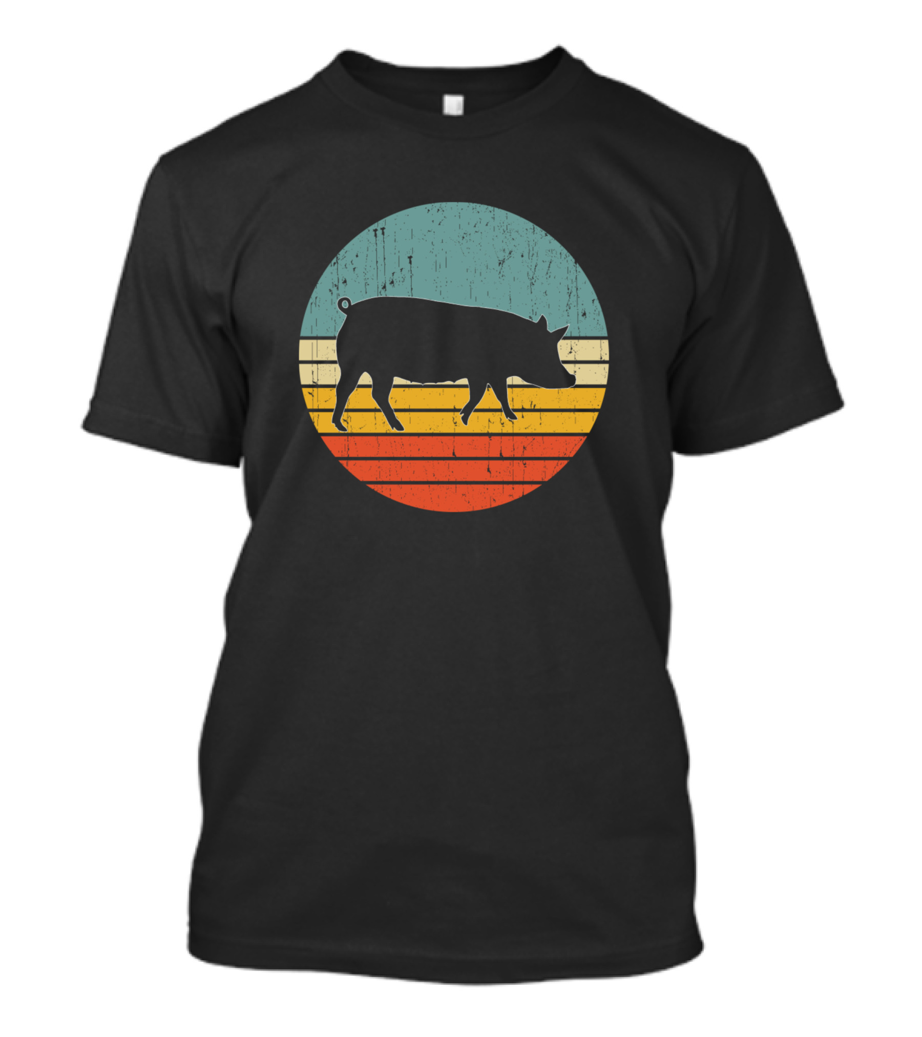 Big Sunset Vintage Pig Silhouette Retro Circle T-Shirt
